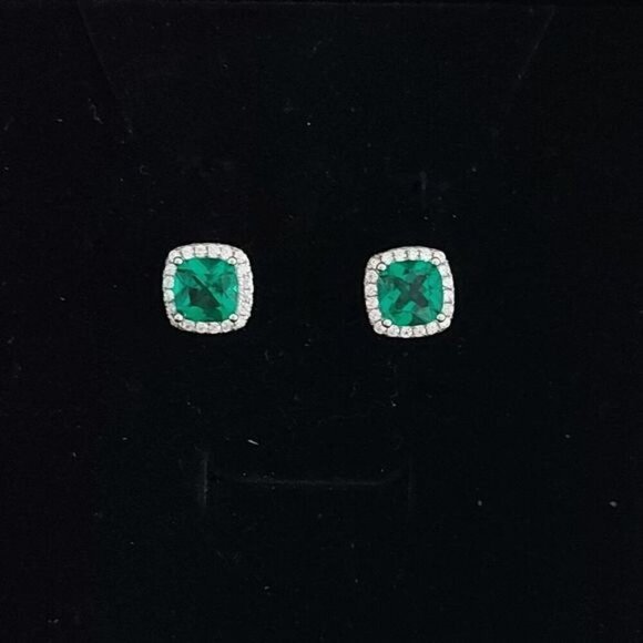 1.8 Carat Emerald Sterling Silver Stud Earrings - Picture 1 of 9
